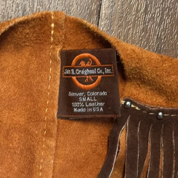 Vintage John R. Craighead Leather Vest with Fringe and Steer Head - Picture 2 of 6
